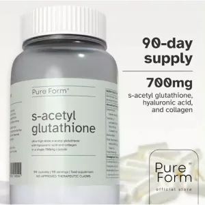 [SUPER SALE] Pure Form S-Acetyl Glutathione | 90 Capsules | 700mg of Gluta + Hyaluronic Acid + Hydro
