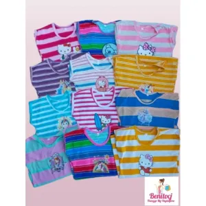 KIDS GIRL STRIPE BLOUSE FIT UPTO 2-4YRS OLD COTTON ROUNDNECK ASSORTED CARTOON DISNEY PRINCESS PRINT