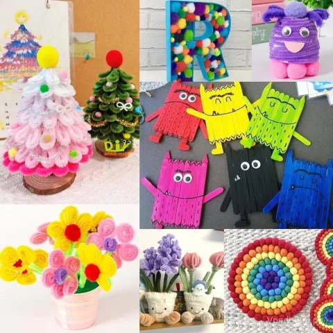 FUNZBO 1200pcs+ Arts & Crafts Supplies for Kids- Craft Kits with Pipe Cleaners, Pom Poms for Crafts, Popsicle Sticks for Craft, Craft for Kids 6