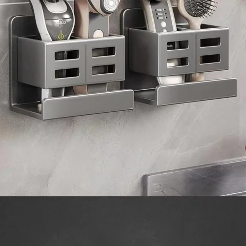 CHERRY Toothbrush Storage Rack – Multifunctional Waterproof Toothbrush Holder for Bathroom, Wall-Mounted Organizer, Strong Load-Bearing Grey/White