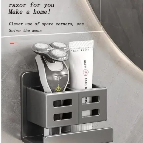 CHERRY Toothbrush Storage Rack – Multifunctional Waterproof Toothbrush Holder for Bathroom, Wall-Mounted Organizer, Strong Load-Bearing Grey/White 3