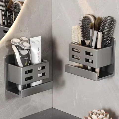 CHERRY Toothbrush Storage Rack – Multifunctional Waterproof Toothbrush Holder for Bathroom, Wall-Mounted Organizer, Strong Load-Bearing Grey/White 7