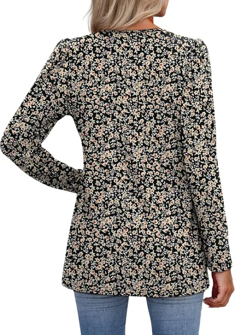 WIHOLL Womens Tops Long Sleeve Fall Shirts Babydoll Peplum Tops for Women V Neck Tunic Dressy Casual Blouses