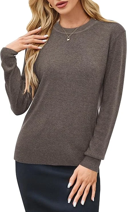 Arach&Cloz Women's Wool Blend Classic Crew Neck Casual Fall Sweaters 6