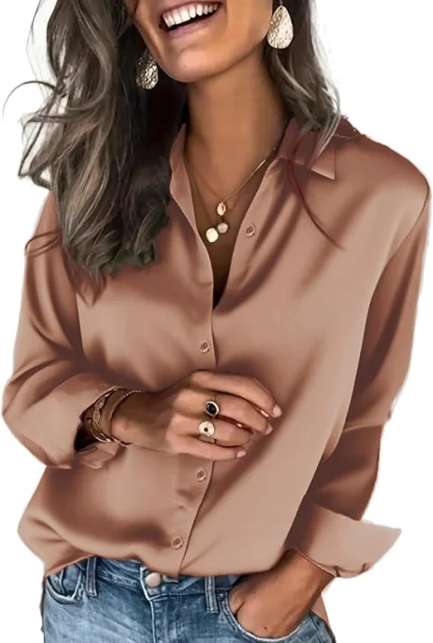 Zeagoo Satin Blouses for Women Silk Button Down Shirts Long Sleeve Business Casual Tops