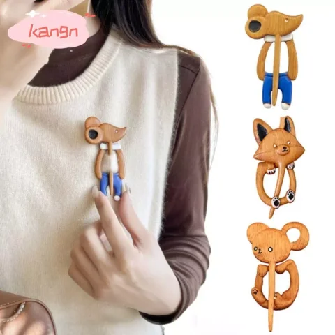 KANGN Wooden Brooch, Hollow Cartoon Animal Sweater Pin, Cute Mini Unisex Design DIY Scarf Buckle Clothing Accessorres 9