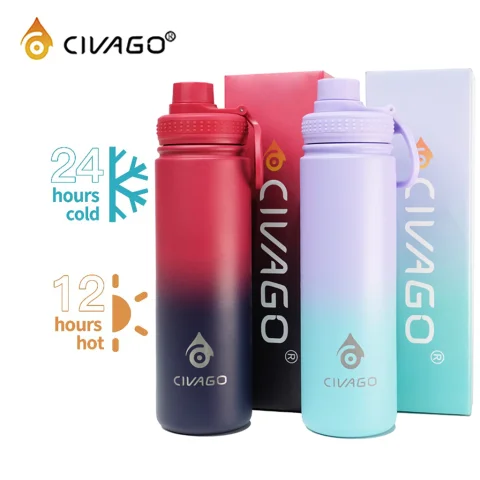 CIVAGO（22oz）Wide Mouth with Sport Lid Vacuum Insulated Tumbler Hot And Cold Drinking Water Bottle