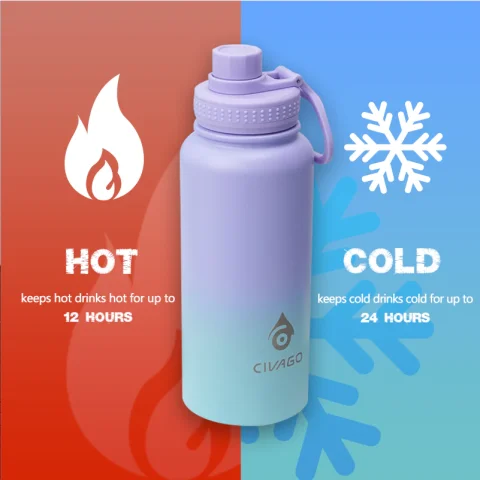 CIVAGO（22oz）Wide Mouth with Sport Lid Vacuum Insulated Tumbler Hot And Cold Drinking Water Bottle 3