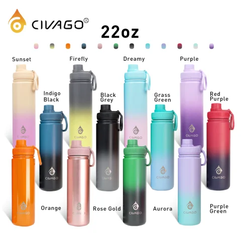CIVAGO（22oz）Wide Mouth with Sport Lid Vacuum Insulated Tumbler Hot And Cold Drinking Water Bottle