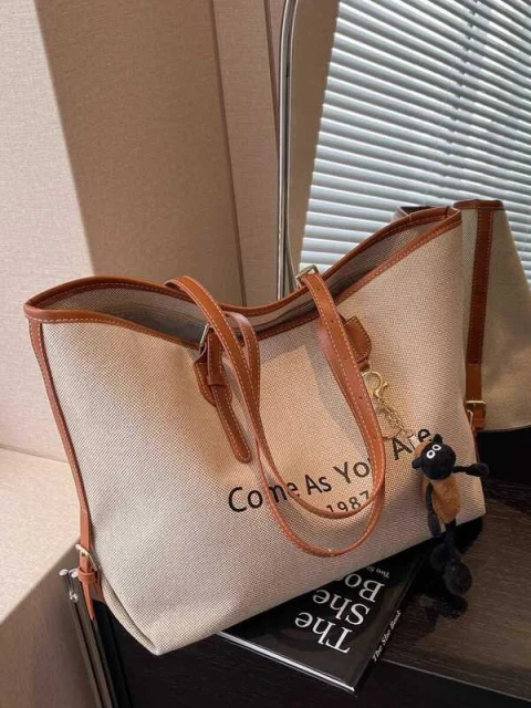 Women’s Large Canvas Tote Bag – “Come As You Are” Shoulder Handbag with Leather Trim, Casual Fashion Shopper Bag for Work, Travel & Everyday Use 7