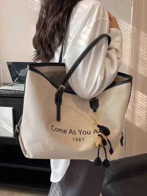Women’s Large Canvas Tote Bag – “Come As You Are” Shoulder Handbag with Leather Trim, Casual Fashion Shopper Bag for Work, Travel & Everyday Use 8