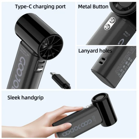 GOOJODOQ Fan GFS007 4000 mAh Turbo Mini Fan Rechargeable Handheld Portable Strong Wind Jet Hand 8