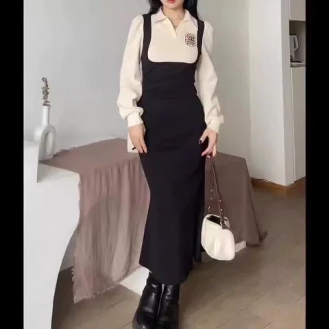 Elle Dress Hijab friendly Style korean stylePOLO dress, modern women's wedding dress, black dress, party dress, Midi dress, white dress