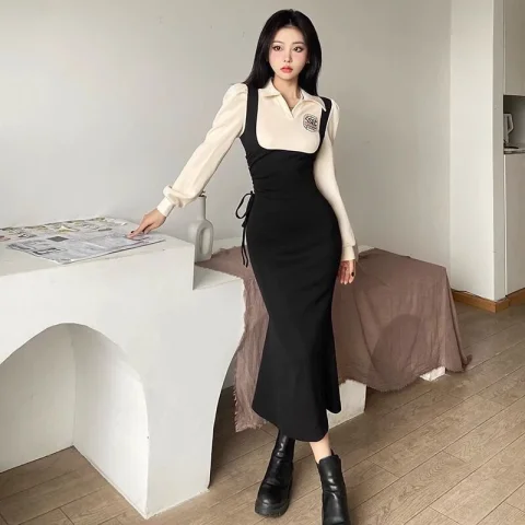 Elle Dress Hijab friendly Style korean stylePOLO dress, modern women's wedding dress, black dress, party dress, Midi dress, white dress