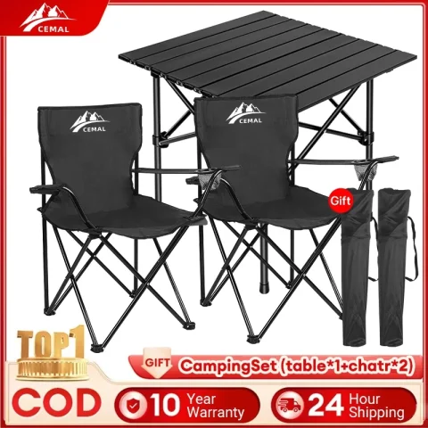 CEMAL Portable Folding Camping Table & Chairs Set (1 Table + 2 Chairs)
