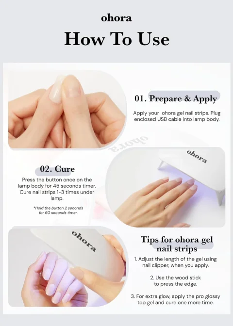 ohora Care LED Lamp for Semi Cured Gel Nail Strips - 6W Max, 2 Timers (45s / 60s), Portable Lamp for Curing Gel Nail Art, For Gel Stickers and Strips Only 4