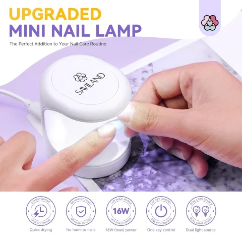 Saviland Mini UV Nail Lamp: Quick-Dry Flash Cure Lamp Gel Nail Lamp 16W Portable UV Light for Gel Nails lampara uv/led para uñas de Gel Nail Extension UV LED Lamp for Manicure Starters DIY Nail Art 7