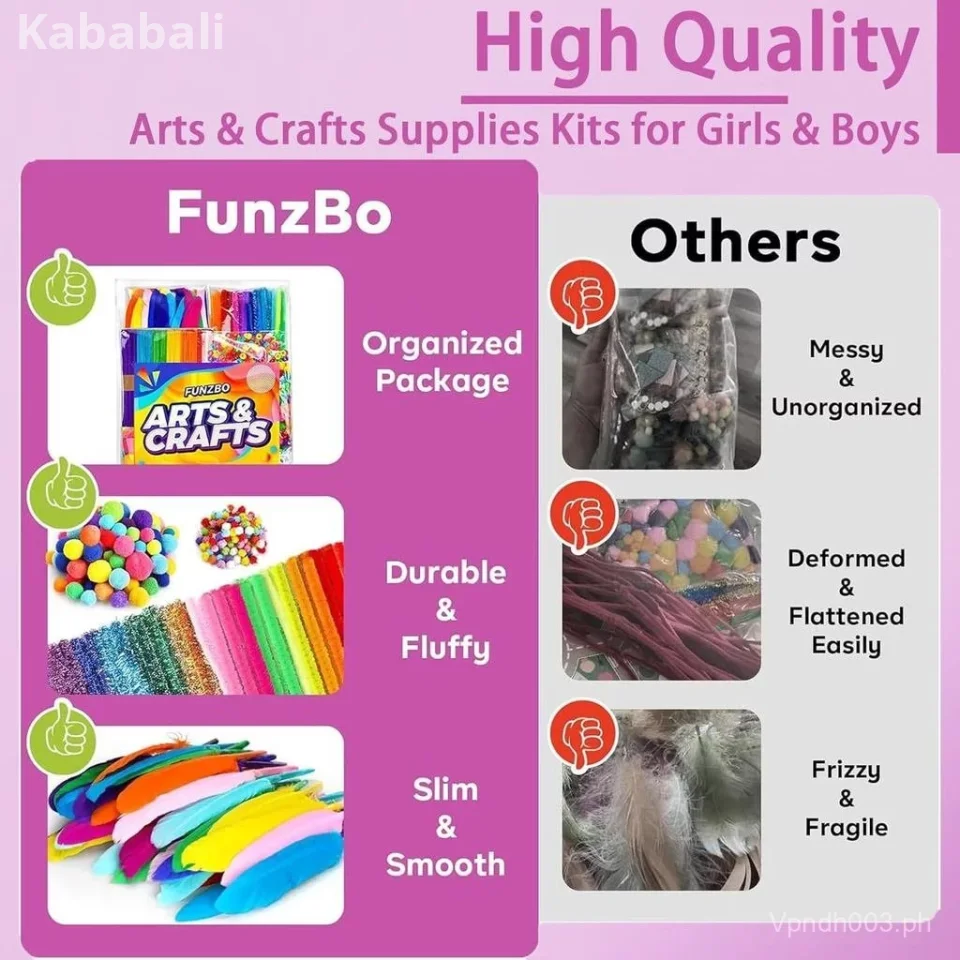 FUNZBO 1200pcs+ Arts & Crafts Supplies for Kids- Craft Kits with Pipe Cleaners, Pom Poms for Crafts, Popsicle Sticks for Craft, Craft for Kids