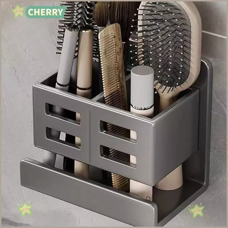 CHERRY Toothbrush Storage Rack – Multifunctional Waterproof Toothbrush Holder for Bathroom, Wall-Mounted Organizer, Strong Load-Bearing Grey/White