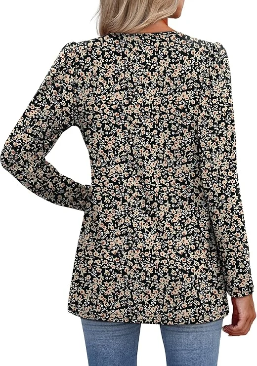 WIHOLL Womens Tops Long Sleeve Fall Shirts Babydoll Peplum Tops for Women V Neck Tunic Dressy Casual Blouses