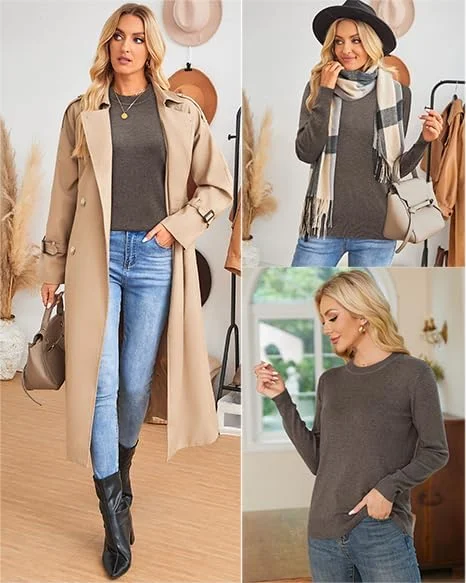 Arach&Cloz Women's Wool Blend Classic Crew Neck Casual Fall Sweaters