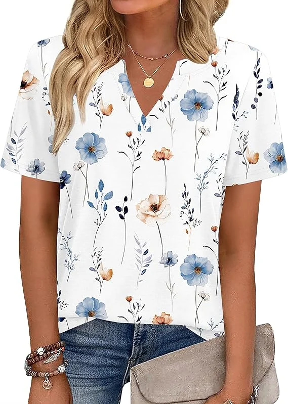 Zeagoo Womens Tops Short Sleeve V Neck Tee Shirts Cute Dressy Casual Clothing Business Work Blouse