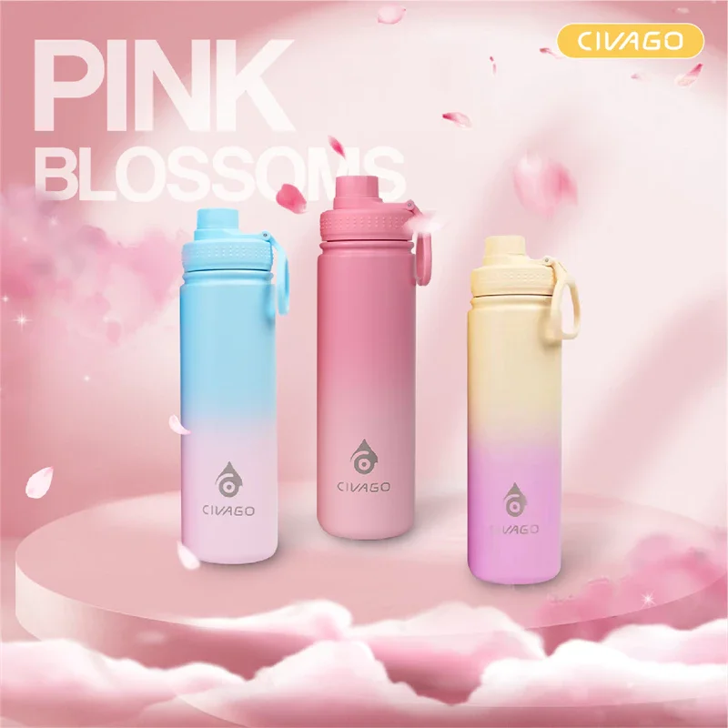 CIVAGO（22oz）Wide Mouth with Sport Lid Vacuum Insulated Tumbler Hot And Cold Drinking Water Bottle