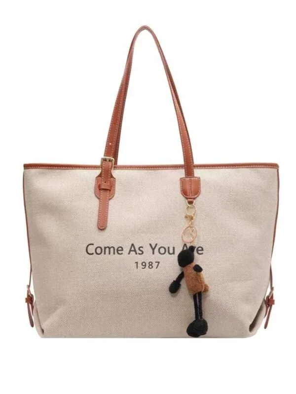 Women’s Large Canvas Tote Bag – “Come As You Are” Shoulder Handbag with Leather Trim, Casual Fashion Shopper Bag for Work, Travel & Everyday Use