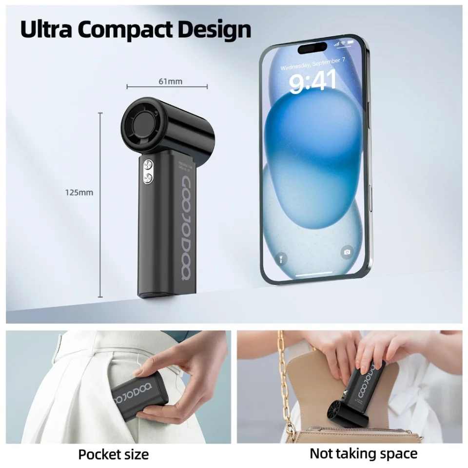 GOOJODOQ Fan GFS007 4000 mAh Turbo Mini Fan Rechargeable Handheld Portable Strong Wind Jet Hand