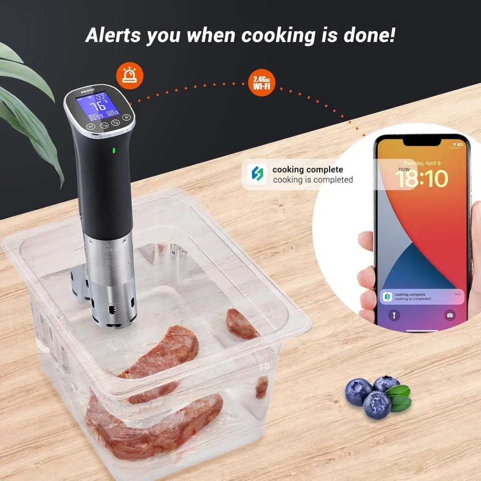 INKBIRD WIFI Sous Vide Cooker ISV-300W, 1000 Watts Sous-Vide Machine with 14 Preset Recipes, 3D Fast-Heating Thermal Immersion Circulator with Timer