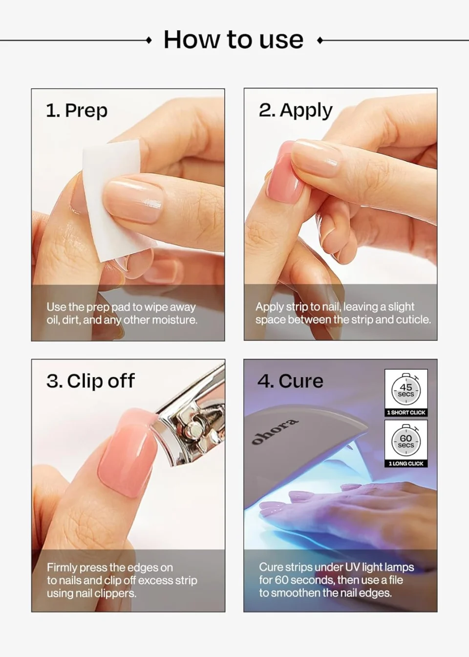 ohora Semi Cured Gel Nail Strips (N Classic Burgundy) - Red, Solid, Works with Any UV/LED Lamps, Salon-Quality, Long Lasting, Easy to Apply & Remove - Includes 2 Prep Pads, Nail File & Wooden Stick