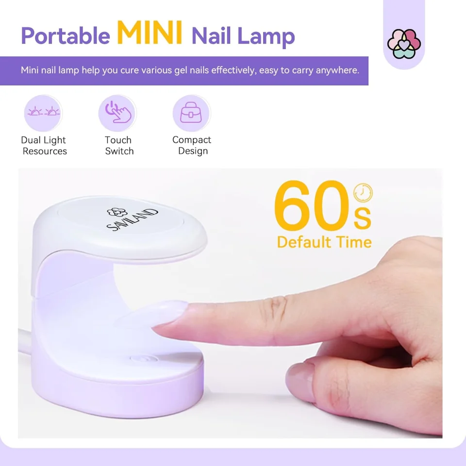 Saviland Mini UV Nail Lamp: Quick-Dry Flash Cure Lamp Gel Nail Lamp 16W Portable UV Light for Gel Nails lampara uv/led para uñas de Gel Nail Extension UV LED Lamp for Manicure Starters DIY Nail Art